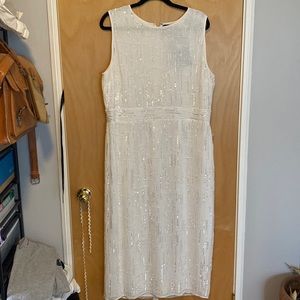 Gorgeous white NWT Mac Duggal Sleeveless Column Beaded Gown- Sz. 16